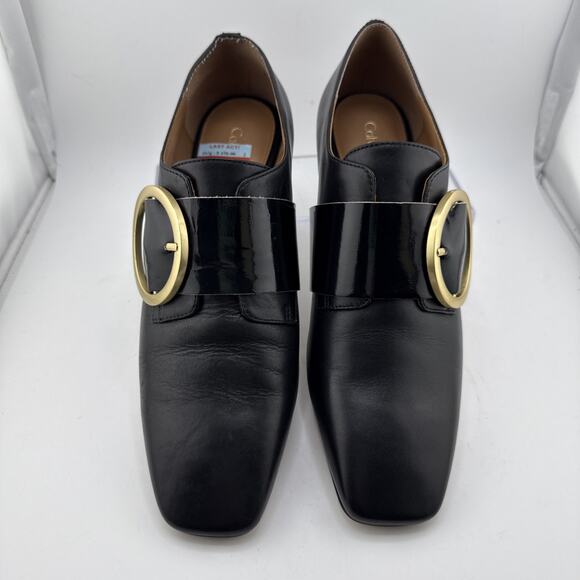 CALVIN KLEIN Womens Bessy Smooth Calf Black Patent Buckle Slip On Loafers Sz 6.5 - Picture 3 of 12